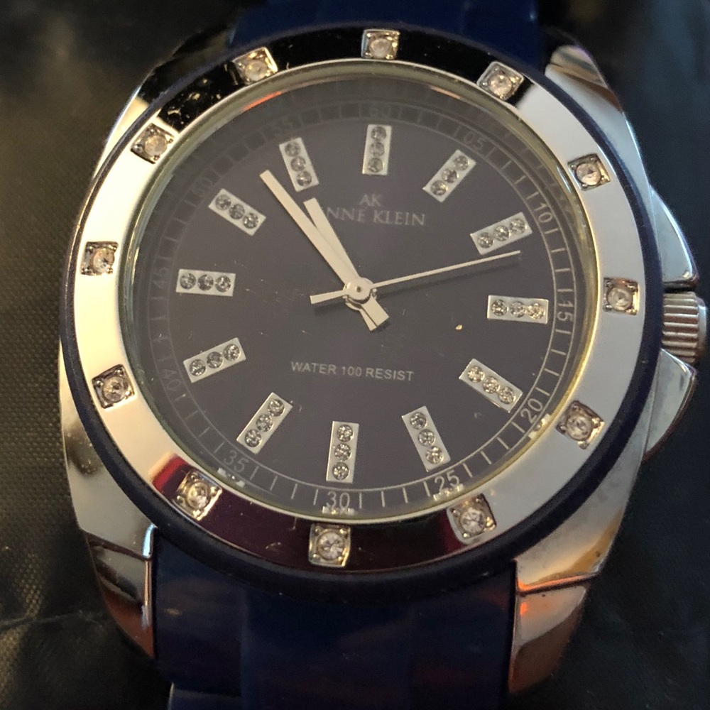 Women’s watch navy band with blue and silver face